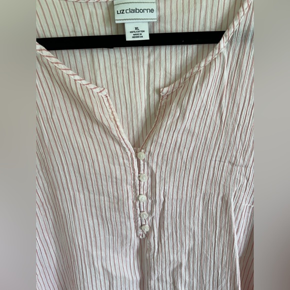 EUC Liz Claiborne lightweight tunic blouse…XL…pink and white striped. - Picture 2 of 5